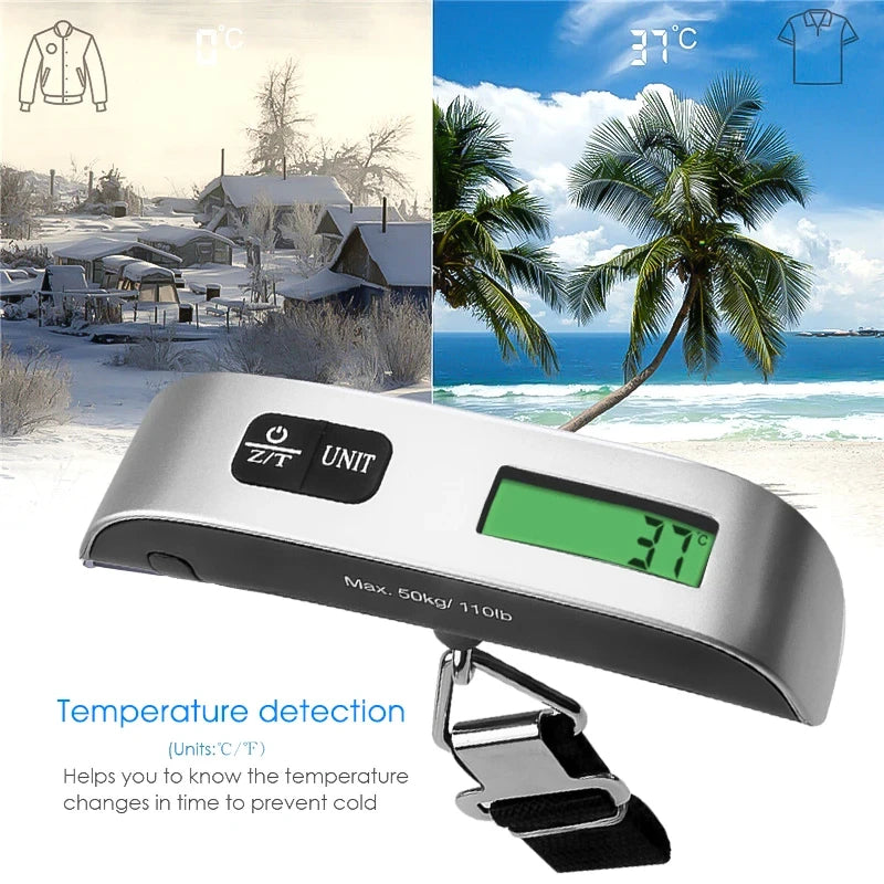 50kg Hanging Baggage Scale Digital Luggage Scale LCD Display Portable Suitcase Weighing Scale Travel Luggage Weight Scale