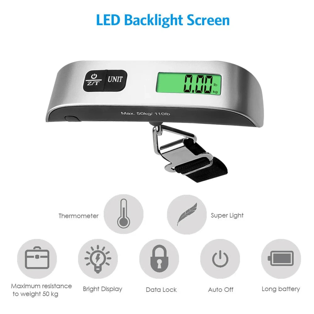 50kg Hanging Baggage Scale Digital Luggage Scale LCD Display Portable Suitcase Weighing Scale Travel Luggage Weight Scale